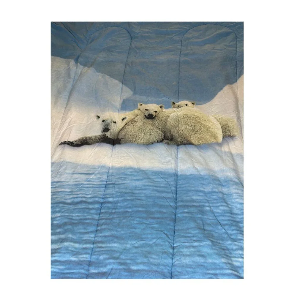 Polar Bear Printed Plush Blanket Duvet Cover Soft Warm Winter Bedding 82 x 76